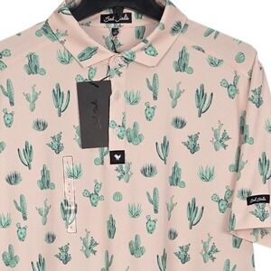 Bad Birdie Golf Polo Shirt Mens Large Pink Cactus Print Performance Stretch NWT